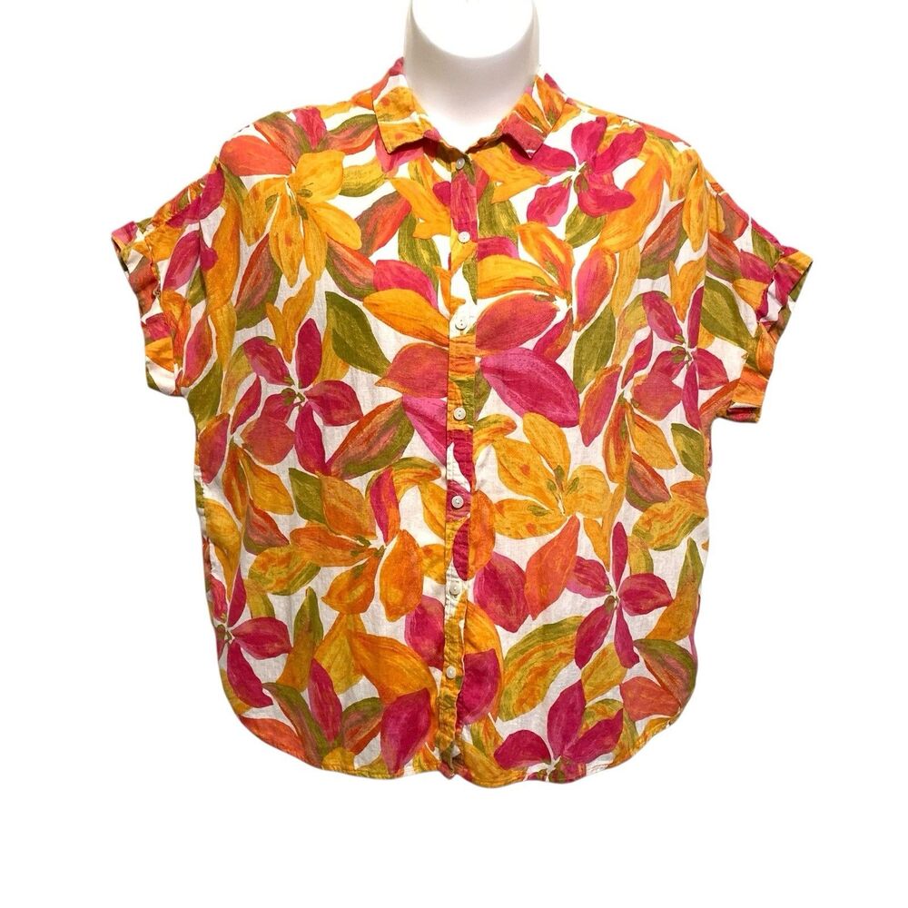 Time and Tru Blouse Button-Up Women's Plus XXL (20W) Multicolored Tropical